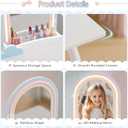 TOLEAD Blue Kids Vanity Table and Chair Set, Adjustable Height Kids Vanity with LED Lights, Princess Girls Vanity Set with Stool, Toddler Make Up Vanity Desk with Storage Space for Little Girls