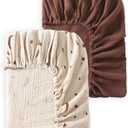 TADO MUSLIN Baby Crib Sheets 2 PCS, 100% Organic Cotton Crib Sheet for Standard Crib Mattress(52x 28), Fitted and Soft Breathable Muslin Crib Mattress Sheet for Girl and Boy (Star, Brown)