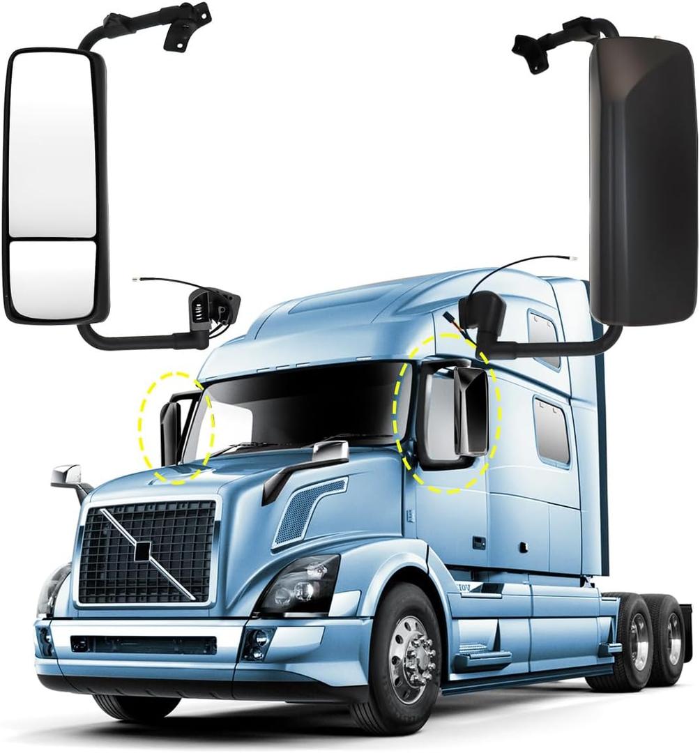 Door Mirror Assembly with Arm Fit For Volvo VNL 2004-2017,Truck Door Mirror Heated Chrome Housing Driver Side (Painted, Right)