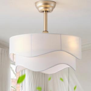 Boho Fandelier Ceiling Fan with Light, 20-Inch Gold Fabric Caged Ceiling Fan with Remote Control, 6 Speeds for Bedroom, Nursery, Living Room, White, Small