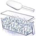 Havawish Ice Storage Bin for Freezer with Lid and Flexible Scoop Set Plastic Ice Container with Lid Handle for Home Office Fridge Storage (12.4 x 3.94 x 3.94 Inches, Clear, 1 Set)