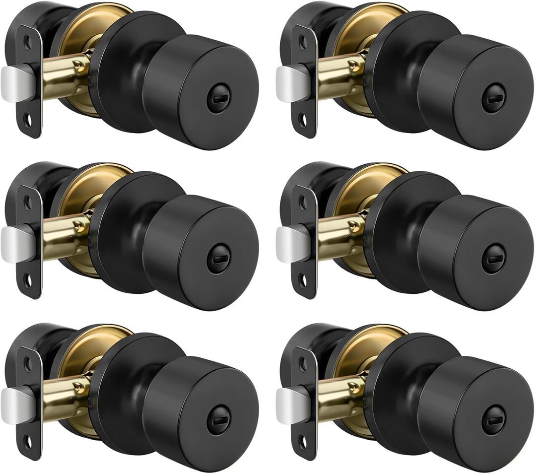 Haidms Matte Black Door Knobs Interior, Bedroom Door Knobs & Bathroom Privacy, Black Round Interior Door Knob 6 Pack