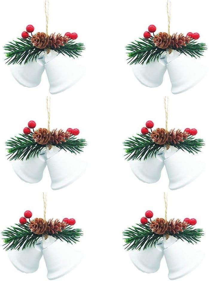 Christmas Bells Ornaments - 6 Pcs White Christmas Tree Bells Pendants for Holiday Party Decoration