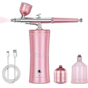 Hiseeyo Airbrush, Upgraded Airbrush Kit with Compressor&rRechargeable Portable Cordless Air Brush Nail Machine, Airbrush Gun Set for Nail Art, Cake Decor, Makeup, Barber, Model Painting (Stlye-Pink)