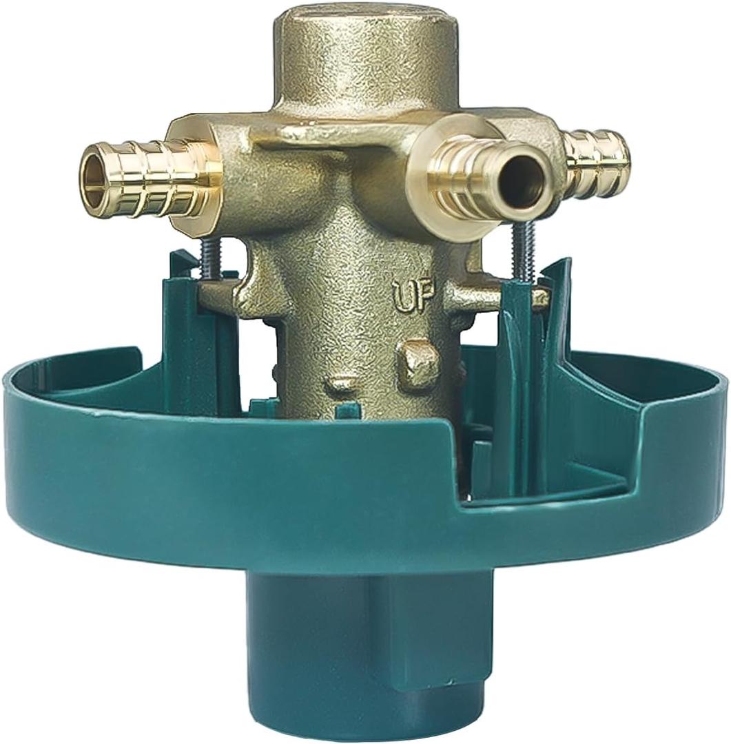 3 Ports 1/2" Crimp Ring PEX Connection Water Pressure Balancing Valve Replace FP62325PF Rough-in Valve with 1222 Faucet Cartridge+Retainer Clip+Plaster Ground for Tub/Shower Trim Kit (Brass)