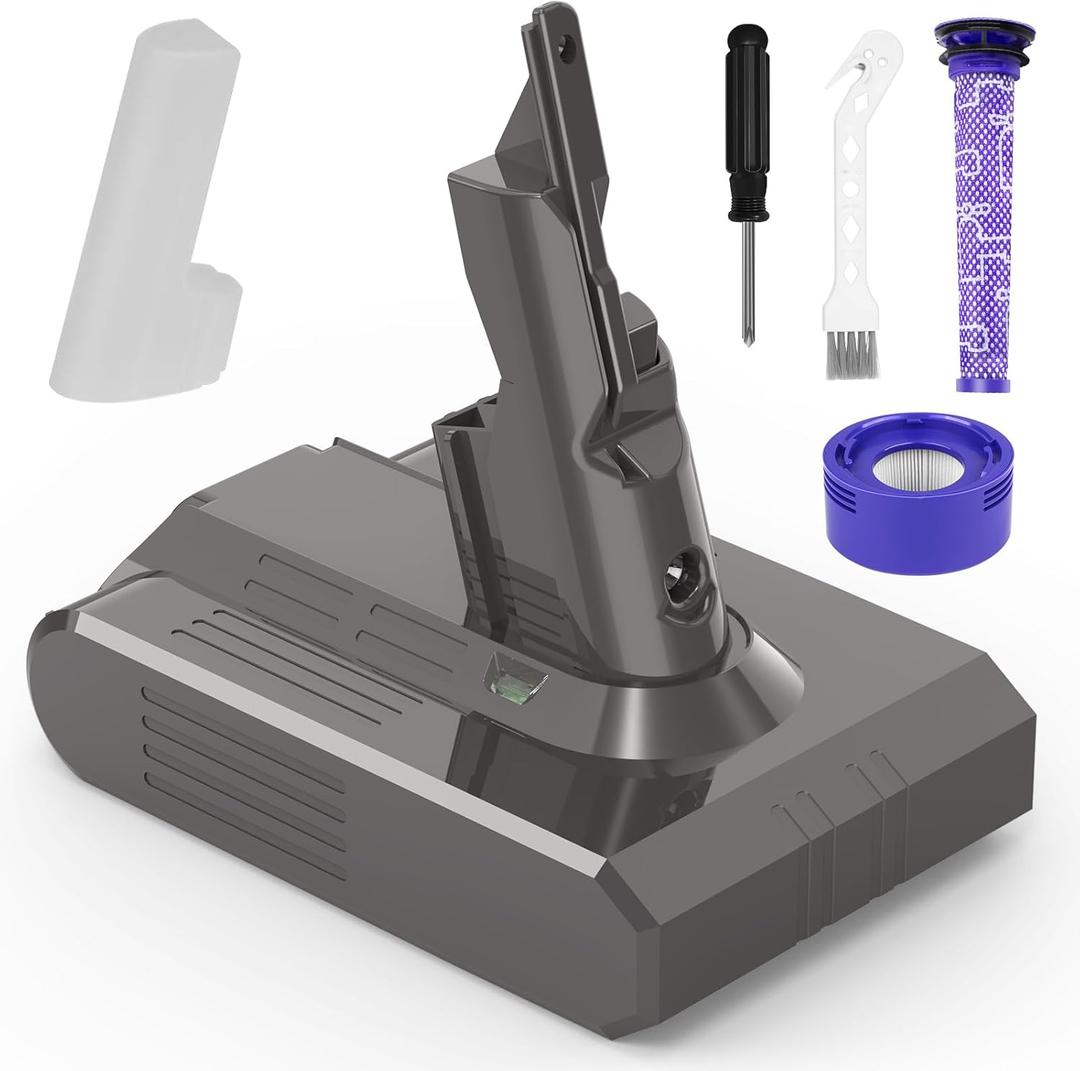 9500mAh Battery Replacement Compatible with Dyson V-7 Battery 21.6V - Compatible with Animal/ Absolute/ Motorhead/ Fluffy/ Trigger/ SV-11 Vacuum Cleaner with 2 Filters + Cleaning Brush + Screwdriver