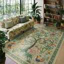LEEVAN Botanical Birds 5x7 Area Rug Washable Tan Rug for Living Room Soft Bedroom Floor Carpet Non Slip Vintage Nursery Rugs Cute Kids Room Decor Low Pile Office Rug