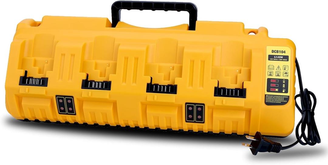 DCB104 4 Port Multi Rapid Charger Compatible with Dewalt 12V, 20V, and 20V/60V MAX Batteries DCB606 DCB609 DCB208 DCB206 DCB204 DCB203 DCB201 DCB200, Compatible with Dewalt Charger Station DCB104