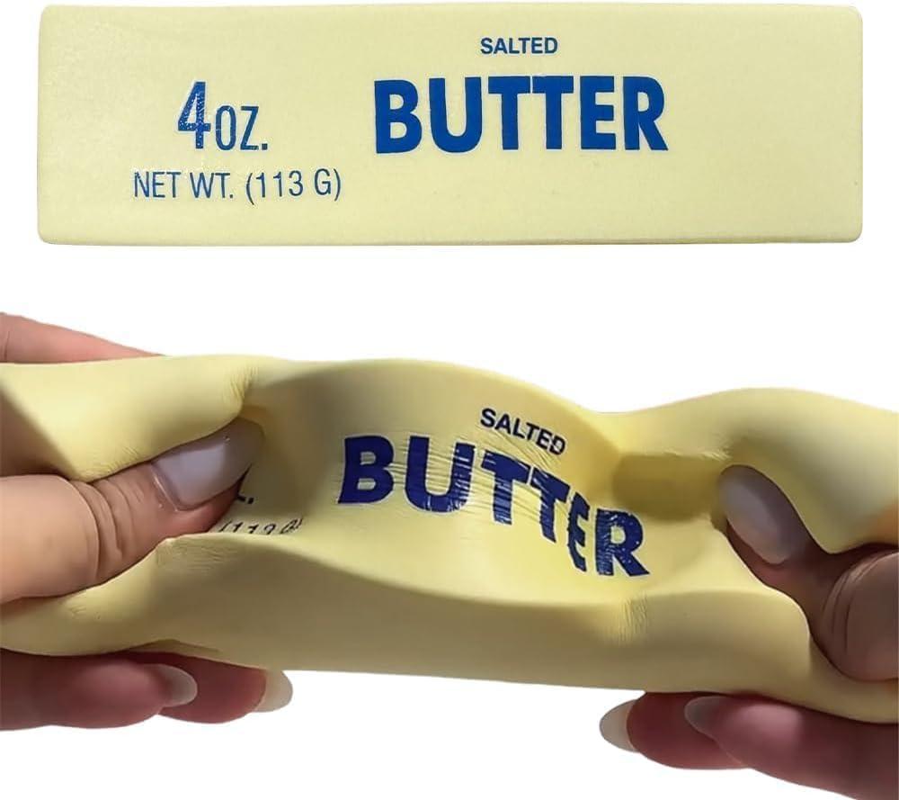 3 x Slow Rebound Cute Butter Squeeze Stress Balls, 2026 New Squeeze Ball Realistic Butter Stick Soft Squeeze Toys, Upgrade Stress Relief Fidget Toys Wet Slow Rebound Stress Relief Toy (1, Yellow) (1Pcs)