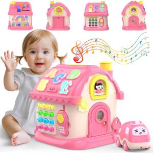 Toddler Toys for 1 Year Old Girl Gifts, 12-in-1 Montessori Musical House Toddler Learning Toys for 1-2, 1st First Birthday Gifts Baby Girl Boy Gift Toys 6-12 12-18 Months, Pink
