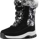 COOJOY Womens Waterproof Winter Snow Boots Warm Shoes Furry Mid Calf Lightweight Walking Hiking Booties (9, Camo Black)