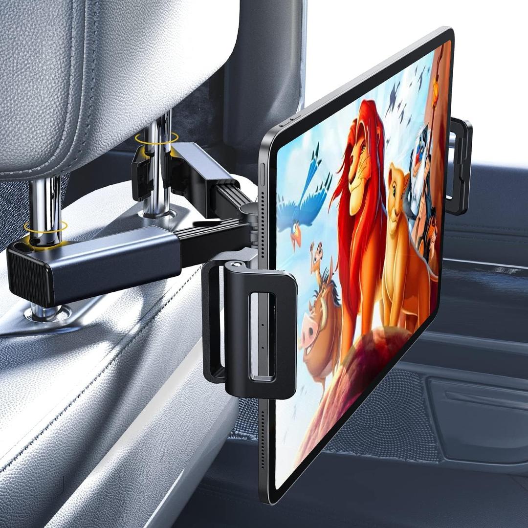 LISEN Tablet iPad Holder for Car Mount Headrest Must Have, iPad Car Holder Back Seat Travel Accessories Long Road Trip Essentials for Kids Black (Black)