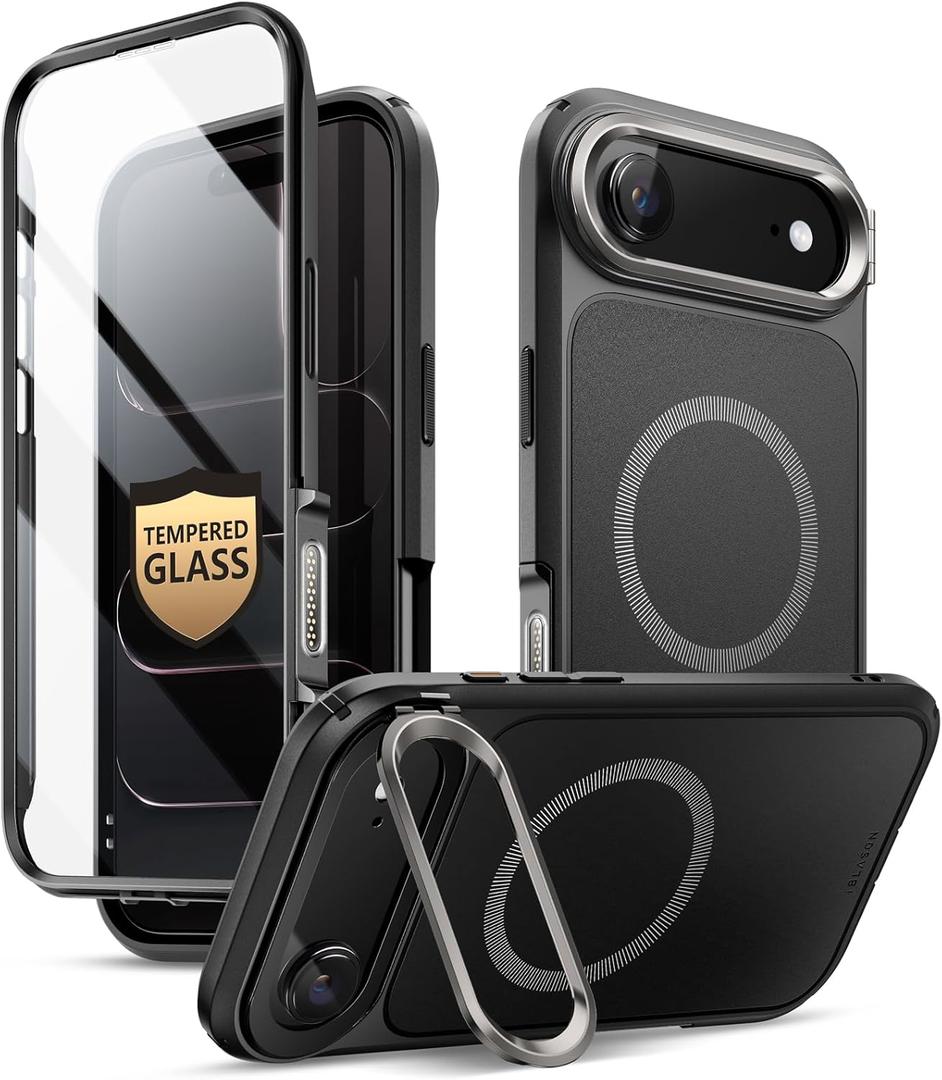 3 x i-Blason for iPhone Air Case MagSafe with Stand [9H Tempered Glass Screen Protector] [Camera Control Button] Military-Grade Protection Full-Body Heavy Duty Magnetic Case for iPhone 17 Air 6.5'', Black