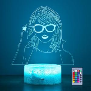 2 x 3D Night Light Gifts: Singer Stuff, Teen Girls Women Fans Room Party Decor, Table Lamp with Remote Control 16 Color Changing (Blue)