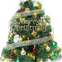 Small Mini Christmas Tree with 50 LED Lights 24 Inch / 2FT Tabletop Prelit Artificial Christmas Tree Decorated Gift Boxes and Hanging Ornaments for DIY Christmas Decoration（Battery Powered）