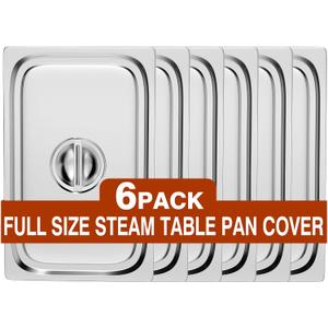 WantJoin Steam Table Hotel Pan Lids - 6 Pack 1/1 1/2 1/3 Full Half Third Size Notched Slotted Cover with Handle for Stainless Steel Metal Tray Set Food Storage Container Commercial Restaurant Warmer
