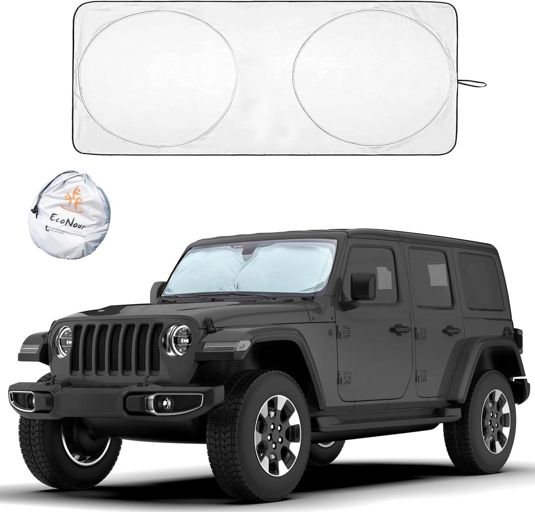 EcoNour Jeep Windshield Sunshade | Sun Visor for UV Rays & Heat Protection | Suitable for Wrangler, Compass, Gladiator & Renegade | Accessories for Jeep Wrangler | X-Small - 60x21 inches