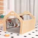 Wooden Playhouse for Toddlers w/Double Non-Shatter Safety Mirrors, Montessori Crawling Tunnel/Crawl-Through Play Set for Children and Kids, Daycare and Preschool Playroom(with Cushion), 25.9 x 23.6 x 32.7 inches