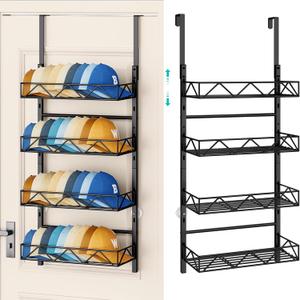 HapiRm Over the Door Hat Organizer - 4 Tier Wall Mounted Hat Rack with 4 Adjustable Metal Basket, Baseball Caps Organizer Storage Holds up to 40 Caps for Door, Bedroom, Closet (Black)