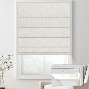 No Drill Blackout Roman Shades for Indoor Windows,Cordless Roman Blinds,Linen No Tools Window Shades,Easy to Install Window Blinds for Home Bedroom,Blackout-Linen Beige 31" W x 48" H