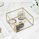 HighFree Vintage Glass Box with Lid - Clear Jewelry Glass Display Box Keepsake Box - Home Decor Decorative Box for Trinket Rings Bracelet (Gold, Small)