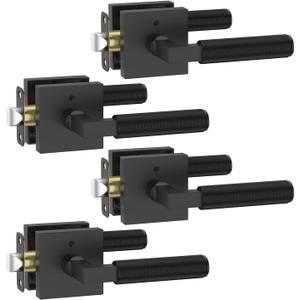 FILTA 4 Pack Matte Black Privacy Door Handles, Knurled Door Levers Interior Matte Black Door Lever Bathroom Door Knobs Heavy Duty Square Door Lock