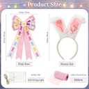 Easter Tree Decorations and Ornaments Set, Large Bunny Ear & Pink Bow Topper, LED Lights, Ribbon - Hanging Egg, Rabbit, Gnome & Carrot Wooden Decor for Home, Party, Table, Outdoor & Classroom