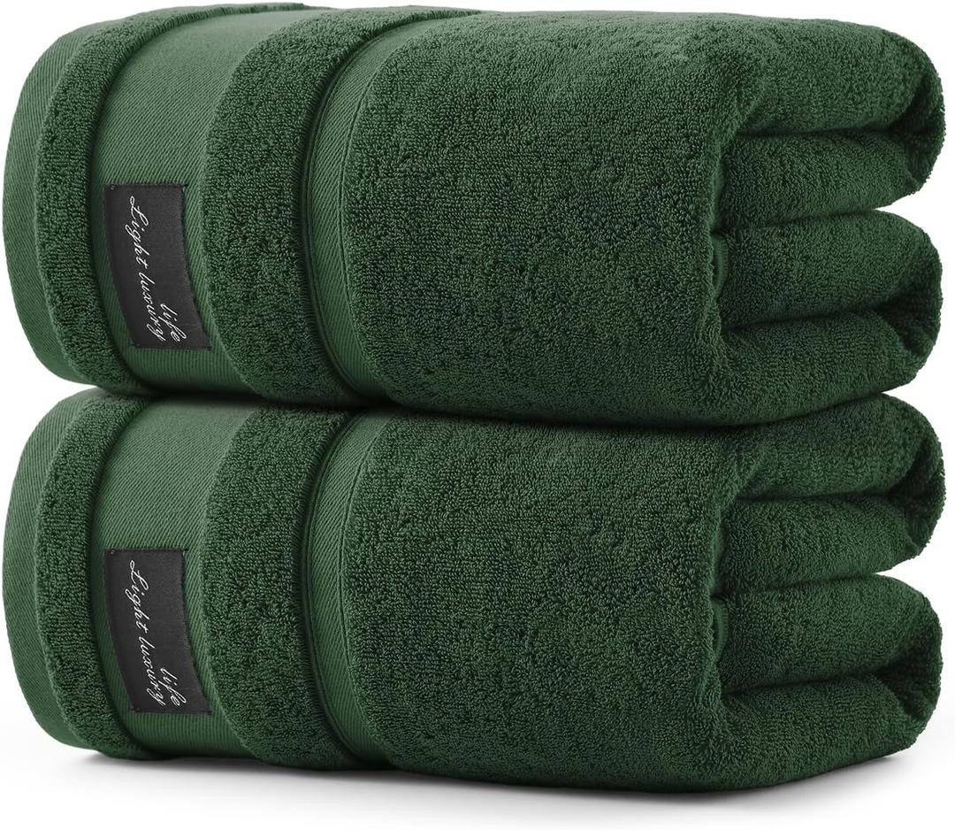 REDKISS Large Bath Towels Set 2 Piece, 100% Cotton, 31x63 in,Heavyweight 760GSM, Highly Absorbent & Quick Dry, Super Soft Luxury Towels for Bathroom,Hotel Collection - Green