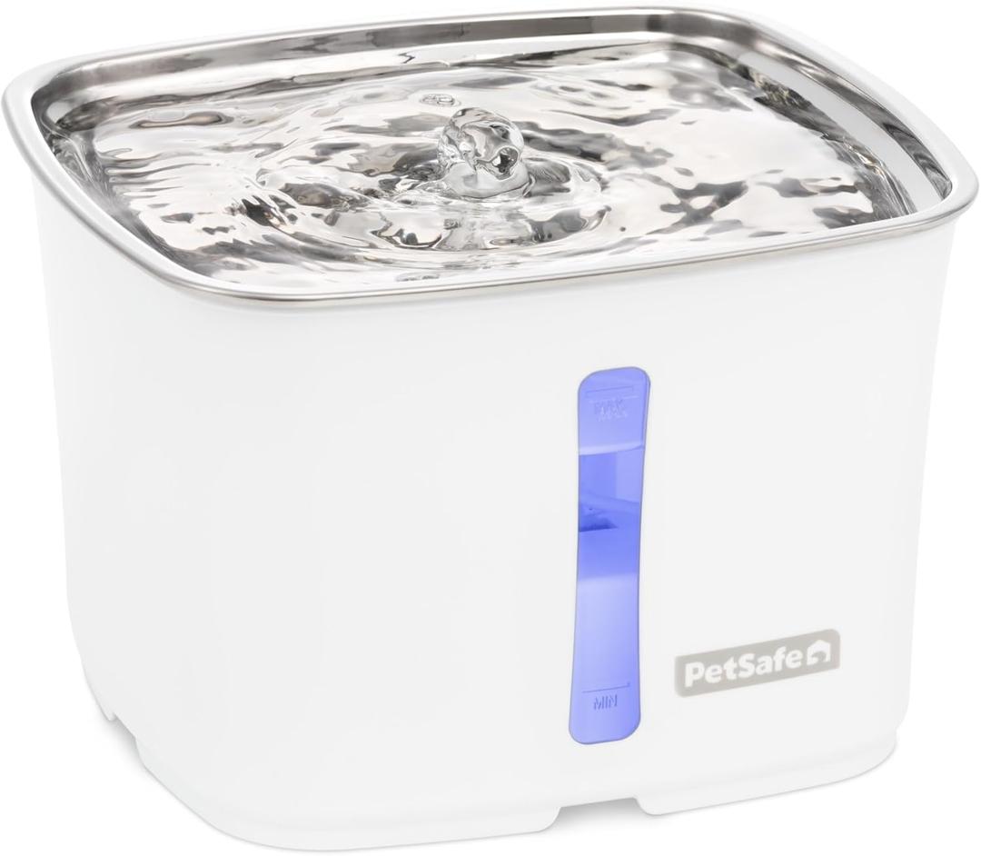 PetSafe Viva Cat Water Fountain (64oz/1.8L)  Indoor Water Dispenser for Cats and Small Dogs, Stainless-Steel Bowl with Whisper Quiet Pump, Dishwasher Safe, Easy to Clean, Water Filters Included