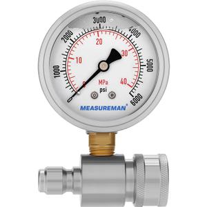 Measureman Pressure Washer Gauge Kit, 2-1/2 Inch, 6000 PSI, 3/8 Inch Stainless Steel Quick Connect, Liquid Filled Design