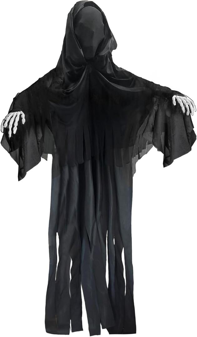 72" Halloween Decorations Outdoor Grim Reaper, Dark Faceless Hanging Ghost Decor Halloween Prop with Sound Activated, Scary Reaper with Light Mask in Dark Horror Robe for Haunted House