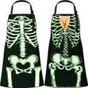 2 x 2PCS Halloween Glow-in-the-Dark Skeleton Apron Couples Cooking Aprons, Luminous Cosplay Costumes for Adults, Family, Teacher, Group, Women, School Party Supplies Decorations (Black, S)
