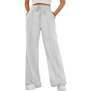 AUTOMET Womens Wide Leg Sweatpants Baggy Lounge Travel Pants Fall Fashion Outfits 2026 Winter Clothes Joggers (Small, Gray)