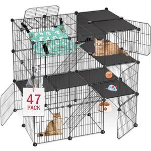 VISCOO Cat Cage, 3Tier DIY Cat Enclosures Catio, Cat Playpen Indoor & Outdoor with Hammock, Detachable Metal Wire Kennel Cats Crate, 2x3x3 Exercise Place for 1-3 Cats/Kitten