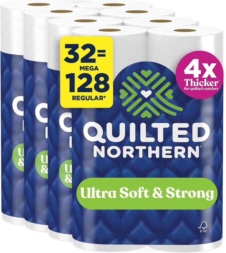 Quilted Northern Ultra Soft & Strong Toilet Paper, 32 Mega Rolls = 128 Regular Rolls, 4X Stronger*, Premium Soft Toilet Tissue