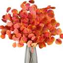 ASTRYAS 6Pcs Fall Artificial Eucalyptus Stems Fake Eucalyptus Leaves 21.6in Fall Leaves Shrubs Bushes for Home Tall Vase Wedding Arrangements Garden Farmhouse Table Centerpiece Fireplace Dcor Orange