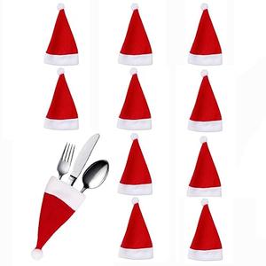 Yahpetes Santa Hats 30 Pcs Christmas Cutlery Holders 2.4" x 4.7" Christmas Wine Bottle Hats Cute Santa Claus Lollipop Wraps Hats for Xmas Wedding Party Decor(30)