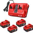 4Pack 18V 6.0Ah Batteries Replacement for Milwaukee M-18 Battery and 1 Charger Set