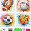 Tiwabb 4 Pack 5D Box Diamond Art Kits for Kids Ages 8-12,Ball Sports Diamond Painting for Kids Beginners,Full Drill Gem Art for Kids DIY Crafts for Girls 8-12,for Home Decor 7x7 Inch