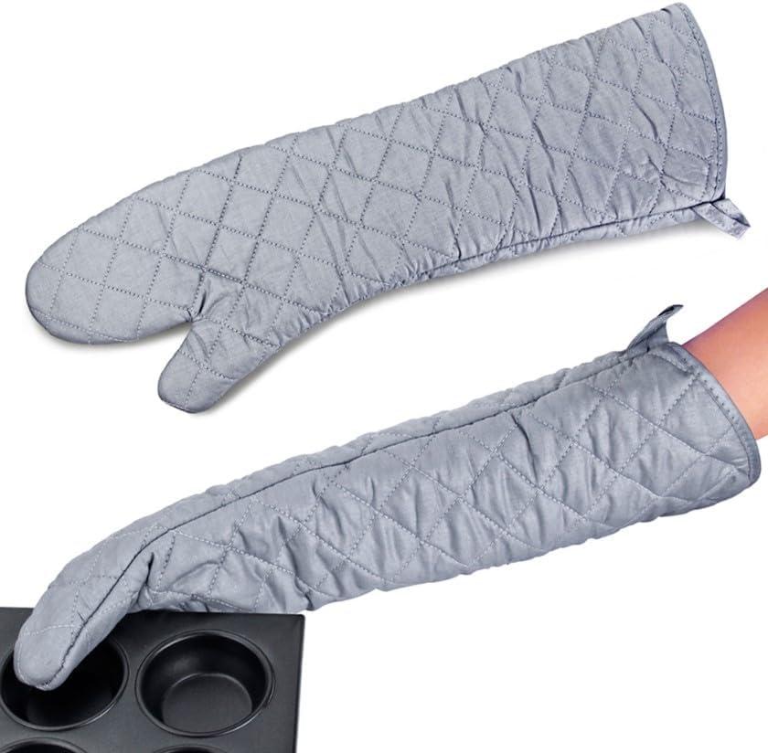 Linwnil Extra Long 23 Inch Heat Resistant Oven Gloves New Cotton Oven Mitts Kitchen Gloves High Temperature Cooking Tool BBQ Gloves (23-Inch) (Silver)