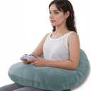 QUEEN ROSE Reading Pillow, Gaming Pillow for Lap, Sitting in Bed or Sofa, Extra Arm Rest for Reading, Playing or Crocheting, Soft Velvet Green