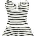 MakeMeChic Women's Summer 2 Piece Sets Striped Knit Halter Tank Tops Mini Shorts Set Beach Vacation Outfits Black White Large