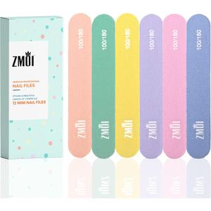 Professional Mini Nail File  12 Stylish - Practical Fingernail File Pack for Natural and Acrylic Nails 100/180 Emery Boards (Macaroon Color)