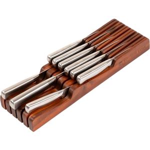 KitchenEdge Acacia Wood Kitchen Knife Block Holder Organizer - Holds 5 Long + 6 Short Knives (Not Included), Fits Most Knife Sizes, Rubber Feet, Premium Food-Safe Finish, In-Drawer Design