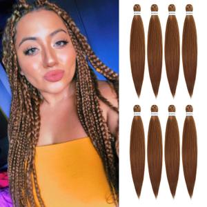 Pre-stretched Braiding Hair - 28 Inch 8 Packs Brown Super Long Braiding Hair For Twist or Box Braids, Yaki Texture Hot Water Setting Synthetic Braiding Hair Extensions (28 Inch, #30-8P)