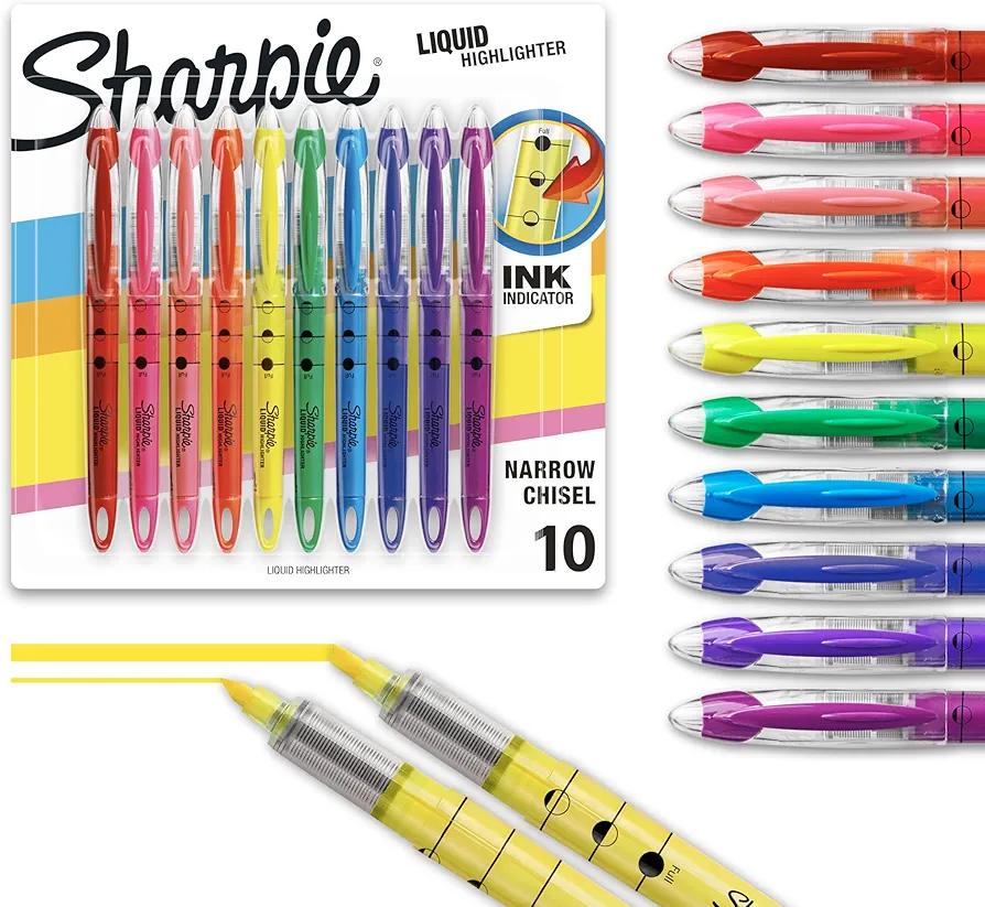 Sharpie Liquid Highlighters, Chisel Tip, Assorted Colours, 10 Count