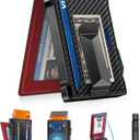 Wallet for Men RFID Wallet with 2 ID Windows & Money Clip, Slim Pop Up Card Holder for 10-12 Cards, Bifold Minimalist Smart Wallet for Front Pocket, Compact Metal Credit Card Holder, Gifts for Men (Carbon Fiber + Red)