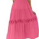 ZESICA Womens Summer Flutter Sleeve Smocked Lace Midi Dress | Casual Flutter Short Sleeve Dress, Boho Long Dress, Smocked High Waist Dress, Flowy A Line Dresses, Beach, Vacation, Party (Pink, S)