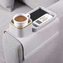 HMASYO Couch Cup Holder Tray  Weighted Silicone Sofa Armrest Organizer Table with Anti-Spill Coaster, Easy Reach for Drink, Snacks, Remote & Phone, Non-Slip Base, Easy Clean (Beige Grey)