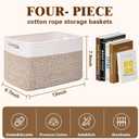Storage Baskets for Organizing, 4 Pack Baskets for Shelves, Decorative Storage Bins for Shelves, Cotton Rope Storage Basket with Handles, Woven Basket for Storage, 13''Lx8.7''Wx7.9''H, White & Brown